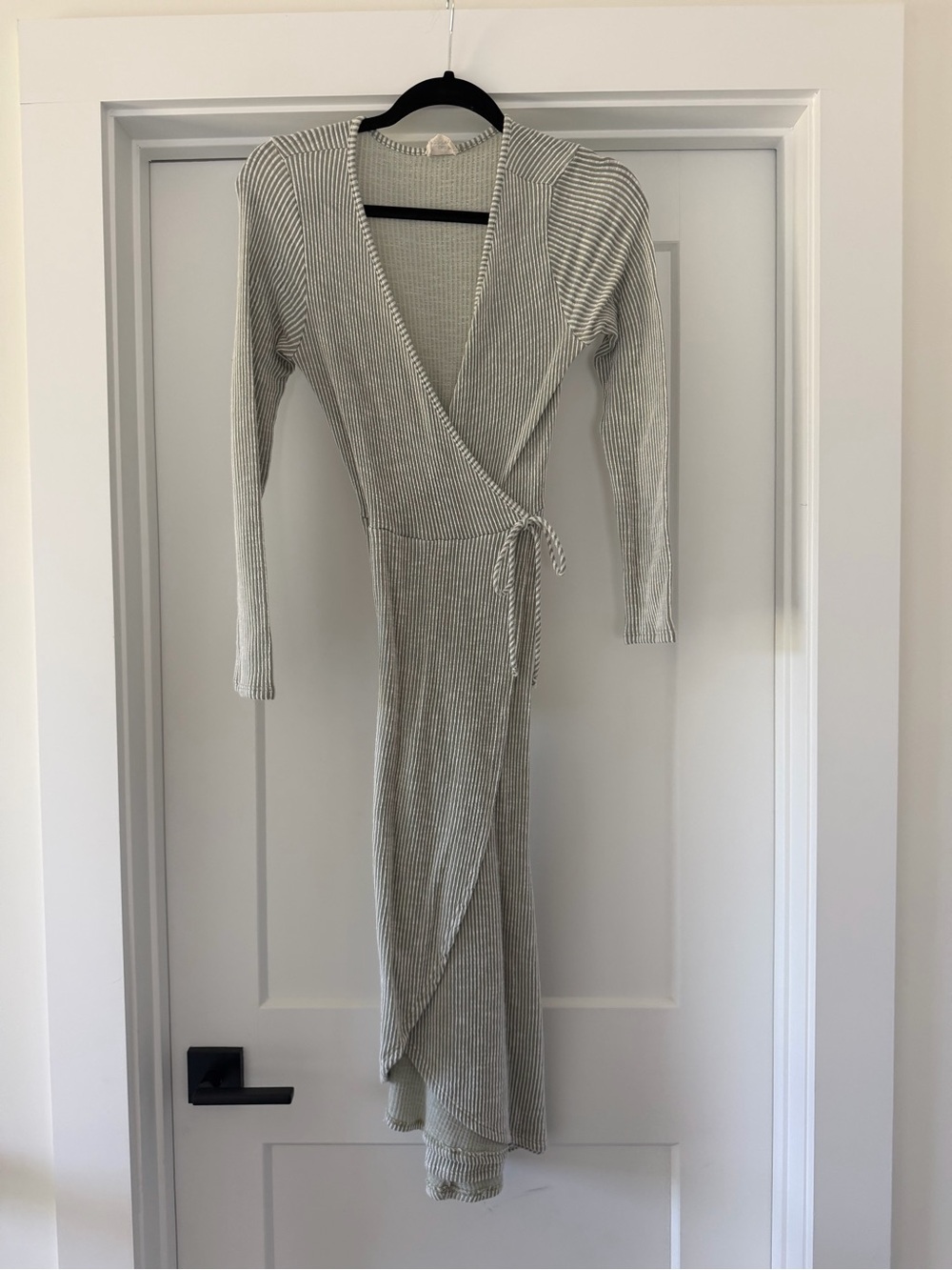 Green and White Striped Midi Wrap Dress